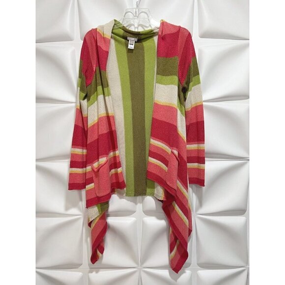 J Jill Sz S Asymmetrical Colorful Striped Open Front Sweater Duster Cardigan - Picture 5 of 10